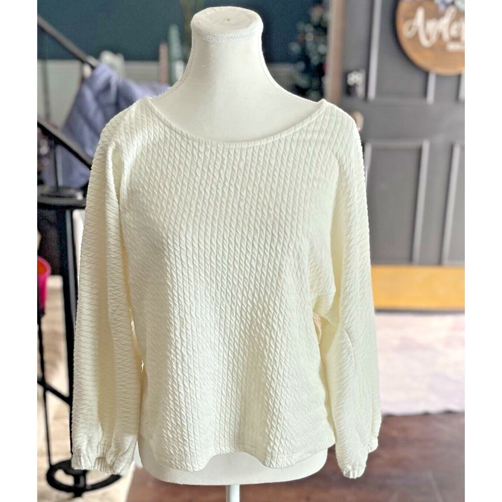 Anthropologie Sweater Cropped Oversized Boxy Ribbed Cream Boho Whimsical Large